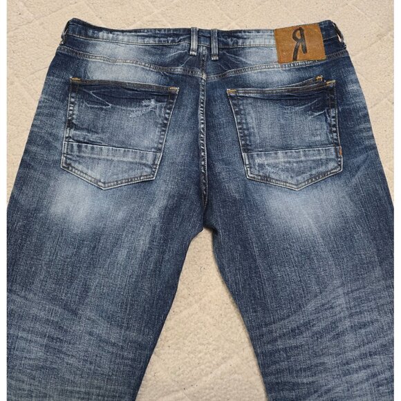 Rock Revival Remix Mens Blue Distressed Denim Straight Jeans Side Slit Hem Sz 40 - Picture 4 of 11